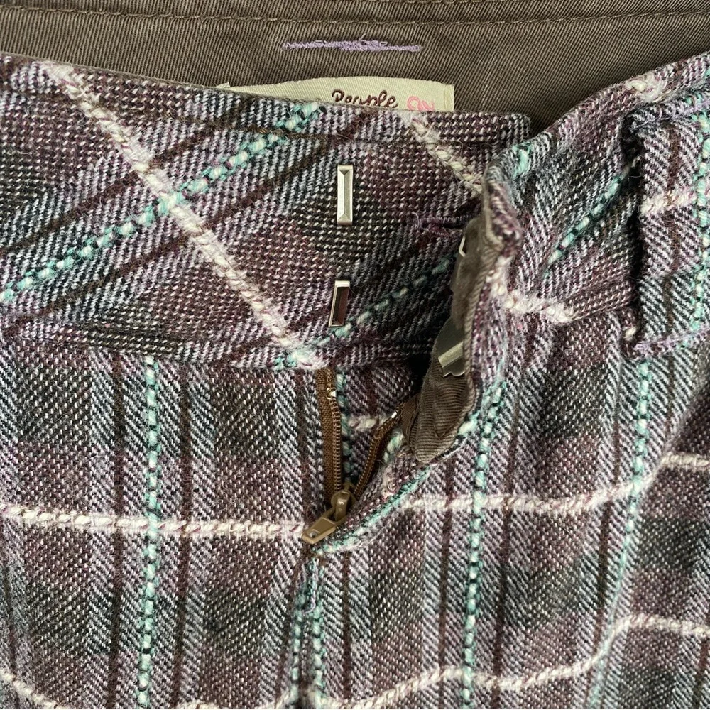 VTG Y2K Free People Plaid Tweed Wide Leg Trousers Size 2 Academia Silk Mid-Rise